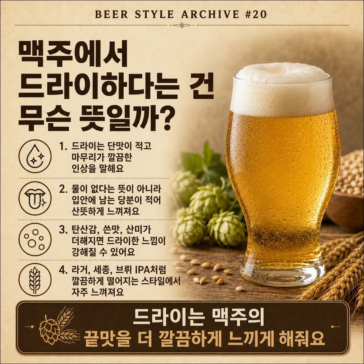 맥주에서 드라이하다는 건 무슨 뜻일까? 드라이한 맥주의 특징